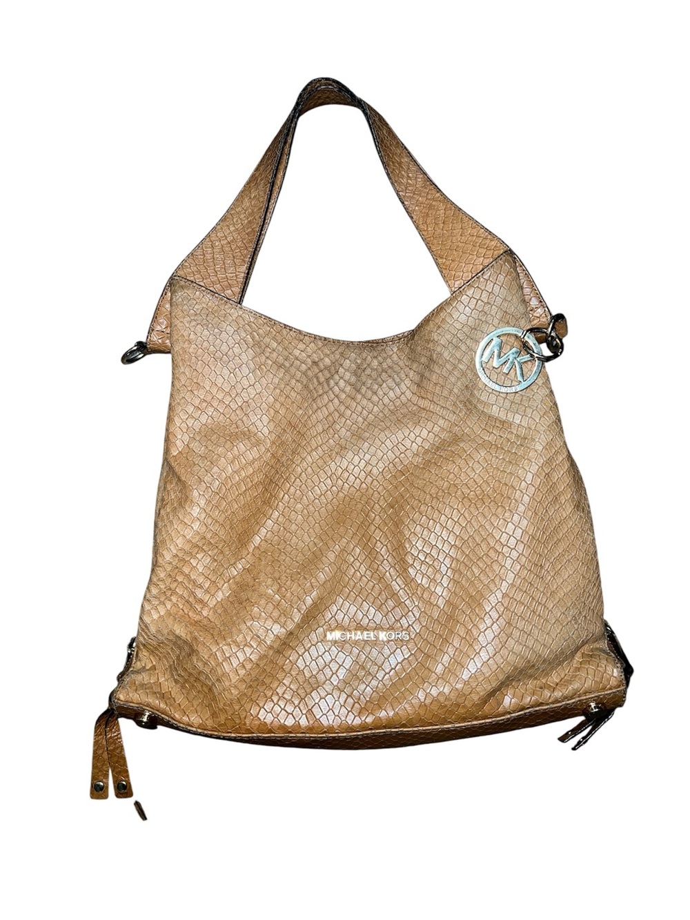 Michael Kors tan snakeskin-embossed leather hobo shoulder bag
